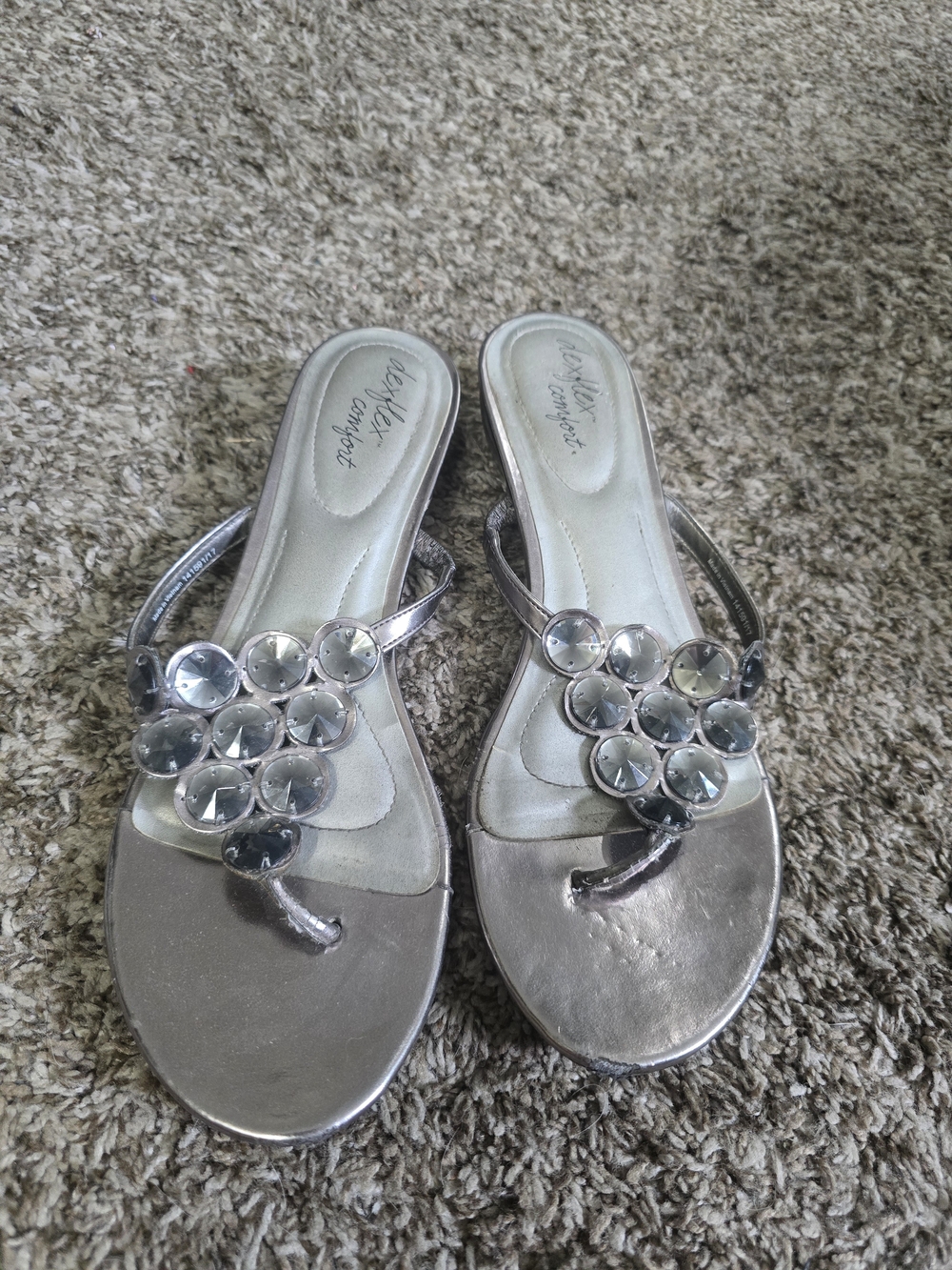 Life Stride Silver Jeweled Thong Sandals for Women